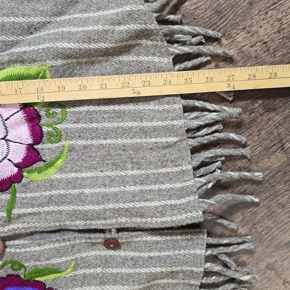 Unique Floral Embroidered Poncho Shawl with Fringe - Picture 4 of 7